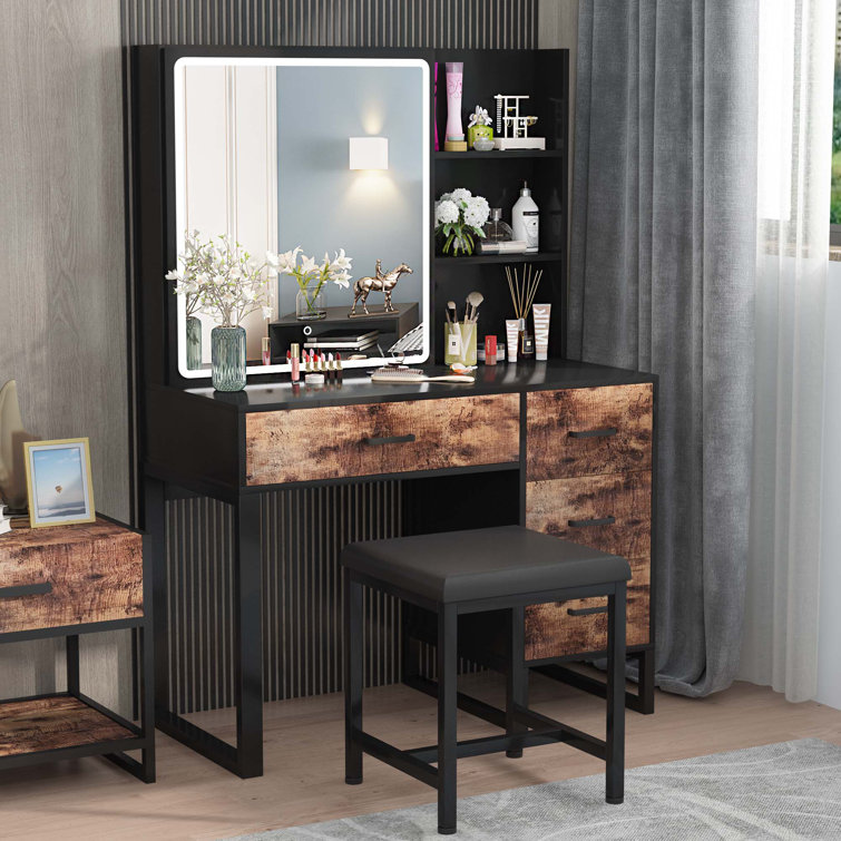 Millwood Pines Ipava Vanity Set With Lighted Mirror, Makeup Vanity